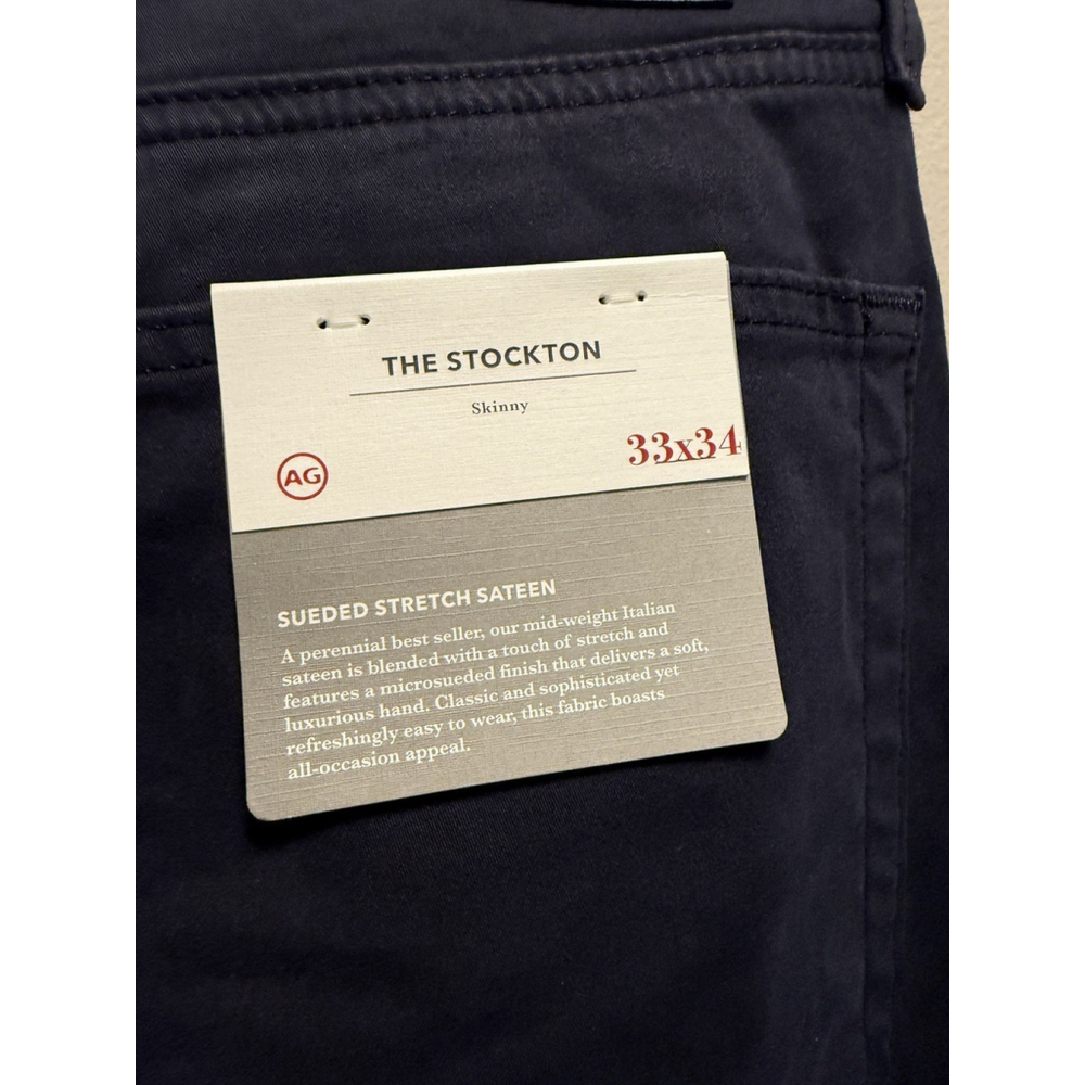 AG Adriano Goldschmied Stockton Jeans Size 33x34 Navy Sueded Stretch Sateen NWT - Picture 2 of 2